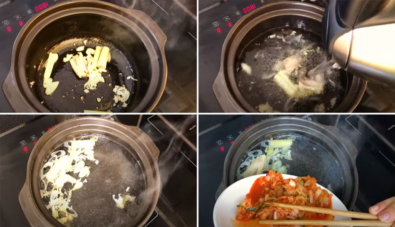 Cách nấu lẩu kim chi phải nấu nước lẩu kim chi