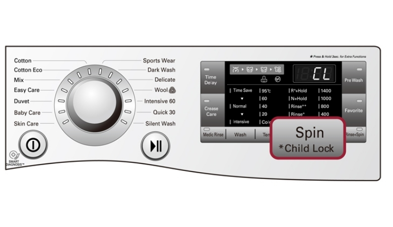 Cách mở máy giặt LG khi bị khóa bằng phím tắt khoá trẻ em
