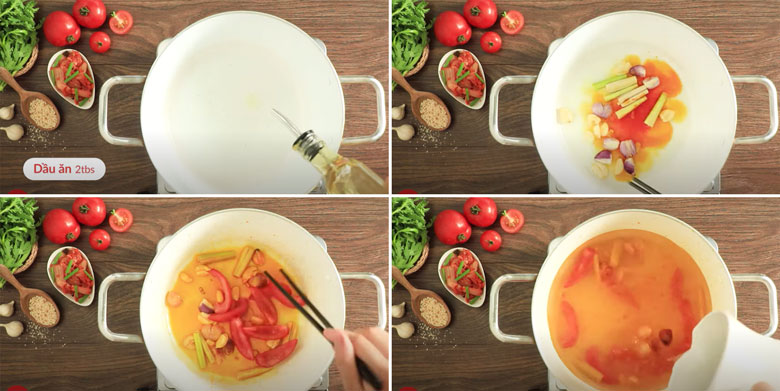 Cách nấu lẩu ghẹ kim chi phi thơm hành tỏi xào cà chua