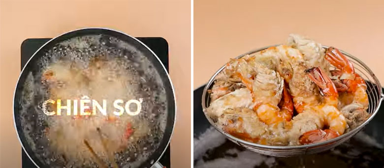 Cách nấu lẩu tôm càng mang tôm đi chiên