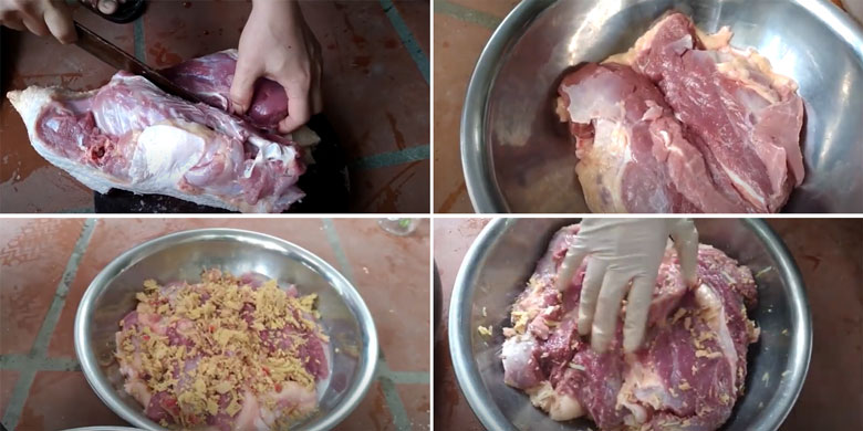 Cách làm ngan nướng riềng mẻ sơ chế và ướp thịt ngan