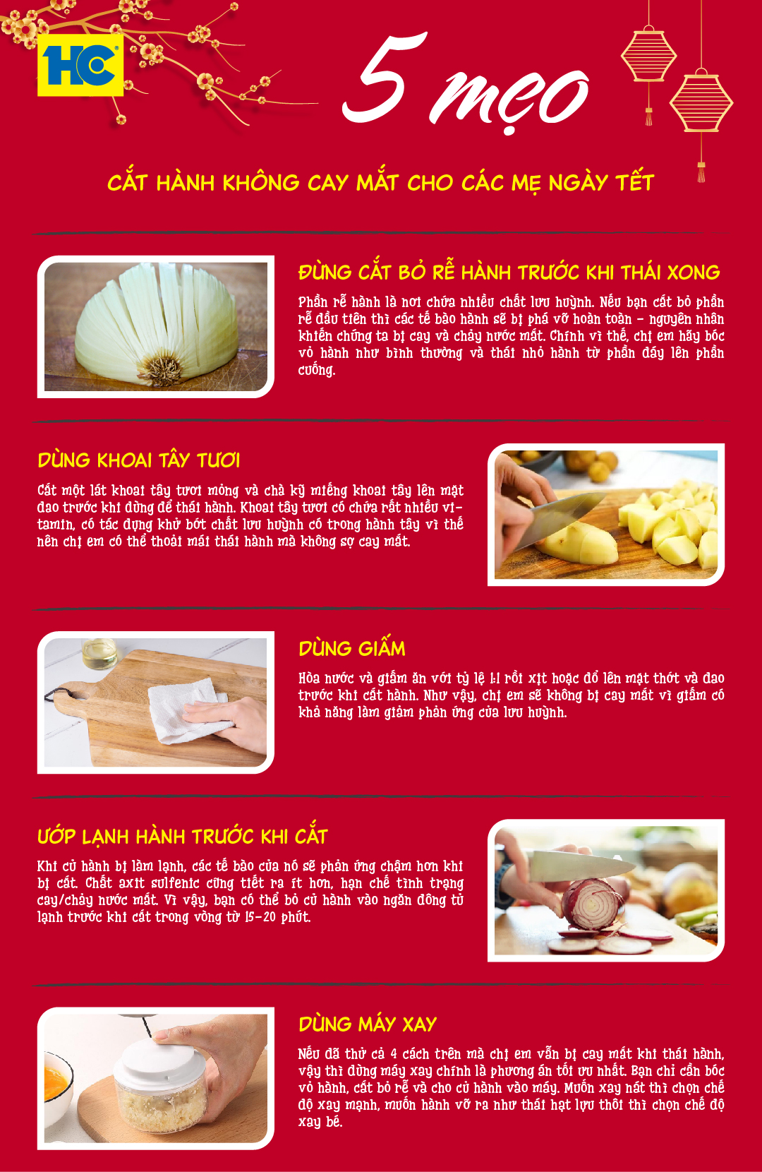 5 mẹo cắt hành không cay mắt cho các mẹ ngày Tết