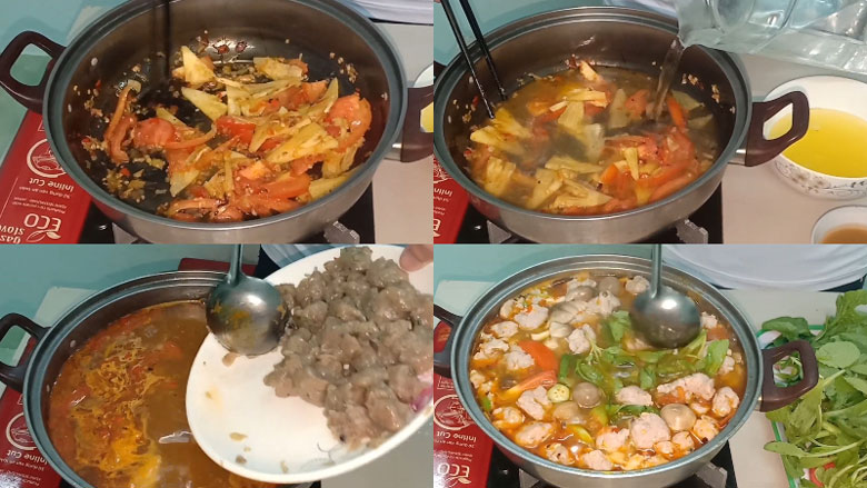 Cách nấu lẩu cá thác lác chua cay làm nước lẩu và thưởng thức