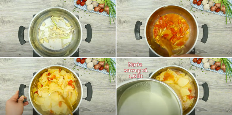 Cách nấu lẩu cá diêu hồng măng chua khi nấu nước lẩu