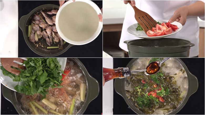 Cách làm lẩu ếch lá giang nấu lẩu và thưởng thức