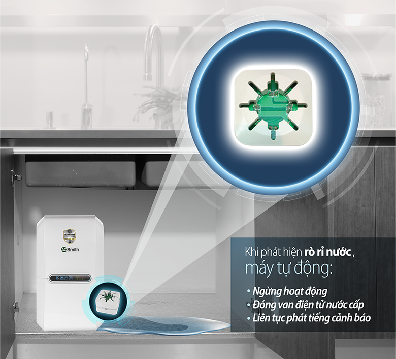 Máy lọc A.O Smith E3 cảnh báo khi rò rỉ