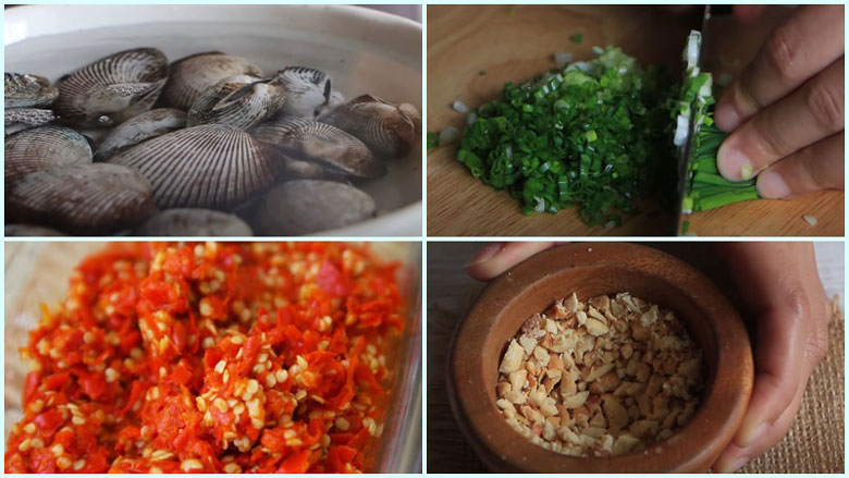 Sò lông nướng mỡ hành cách làm mang nguyên liệu đi sơ chế