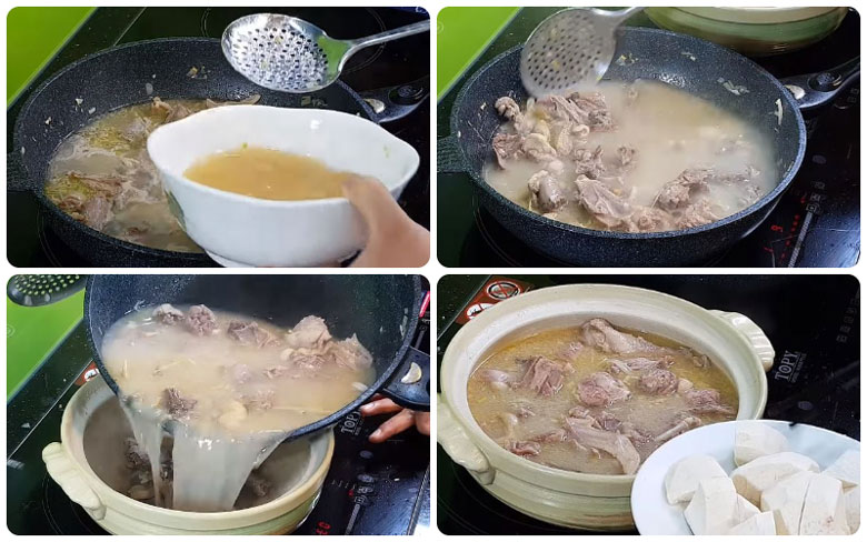 Cách làm món lẩu vịt om sấu nấu nước lẩu và thưởng thức