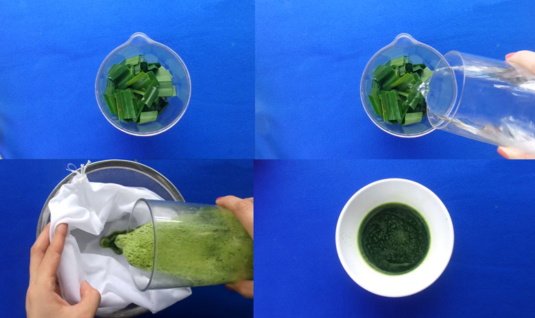 Cách làm mứt dừa màu xanh lá dứa: Làm nước màu