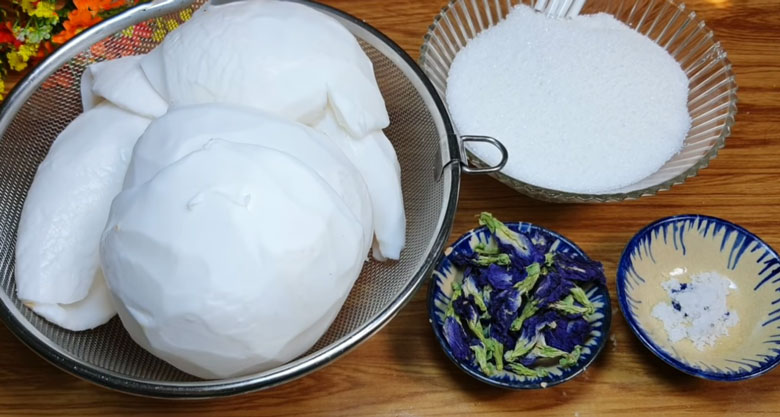 Cách làm mứt dừa hoa đậu biếc: Nguyên liệu