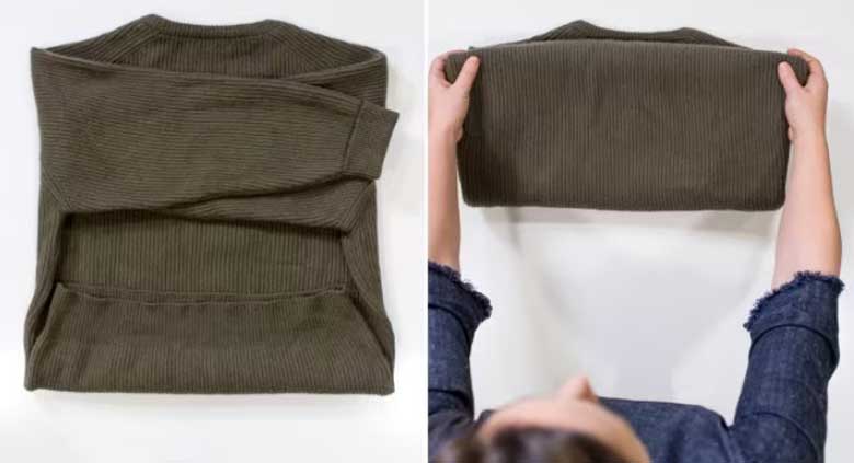 Cách gấp quần áo gọn nhất vào tủ: Cách gấp đồ len cách 1