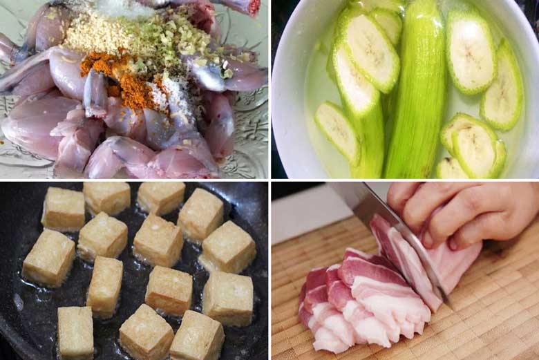 Cách làm lẩu ếch chuối đậu đi sơ chế nguyên liệu