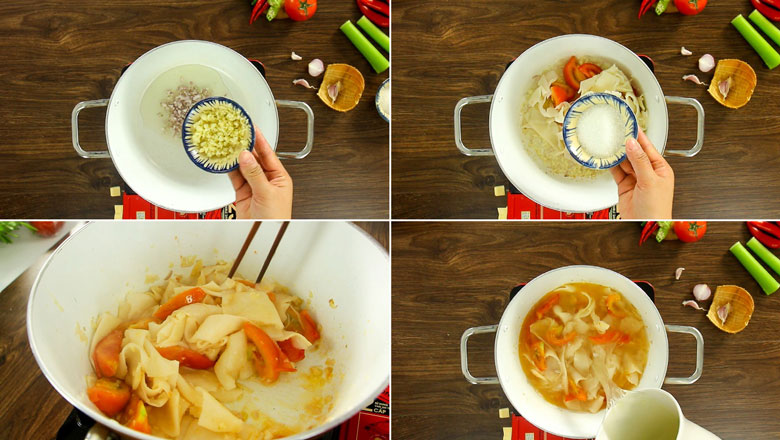 Cách làm món lẩu ếch măng chua thực hiện nấu nước lẩu