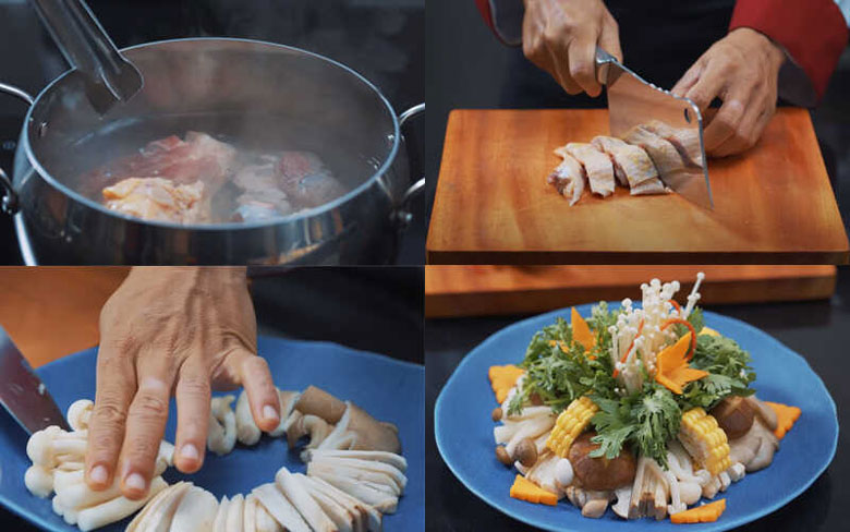 Cách làm món lẩu gà nấm chuẩn bị sơ chế nguyên liệu