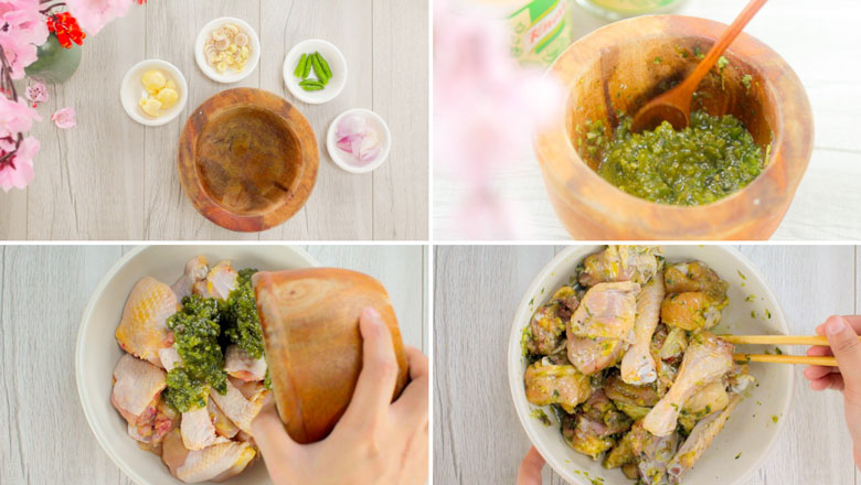 Cách làm lẩu gà lá é đà lạt bạn cần ướp thịt gà