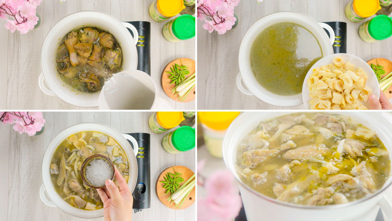 Cách làm lẩu gà lá é khi làm nước lẩu