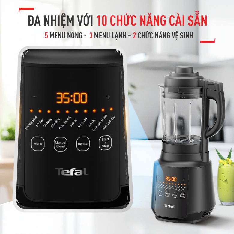 Máy xay sinh tố và làm sữa hạt Tefal BL511868 - 1000W 10 chức năng cài đặt sẵn