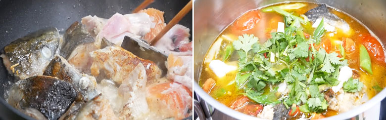 Cách nấu lẩu đầu cá hồi ngon khi nấu nước lẩu