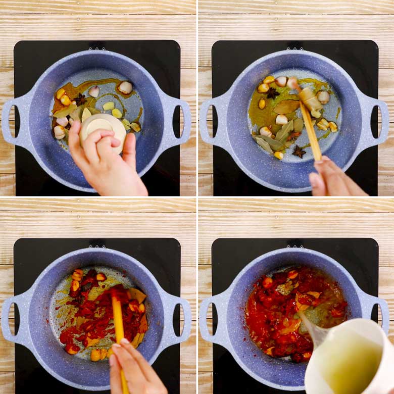 Cách nấu lẩu bò Hàn Quốc bạn cần xào cà chua