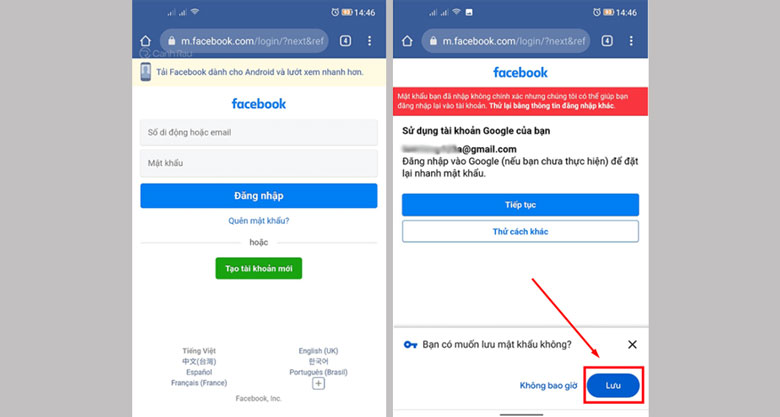 Cách lưu mật khẩu facebook trên điện thoại Android