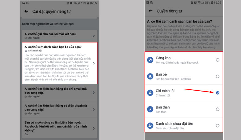 Ẩn bạn bè trên Facebook bằng điện thoại: Bước 2