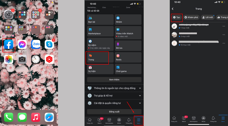 Cách tạo Fanpage trên Facebook bằng điện thoại: Bước 1