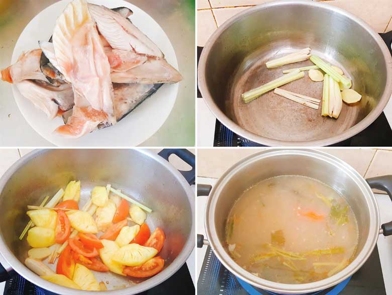 Cách làm lẩu cá hồi không tanh chua cay thực hiện nấu nước lẩu