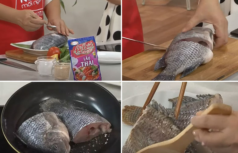 Cách làm lẩu cá rô phi ướp và chiên sơ qua cá rô phi