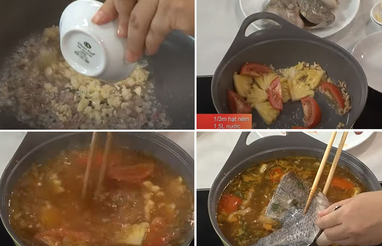 Nấu nước lẩu cá rô phi