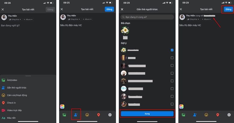 Cách tag bạn bè trên Facebook bằng điện thoại trong status