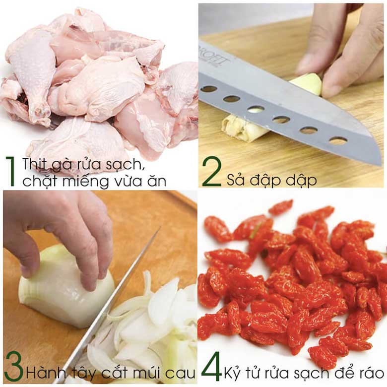 Lẩu gà tiềm ớt hiểm đi chế biến nguyên liệu