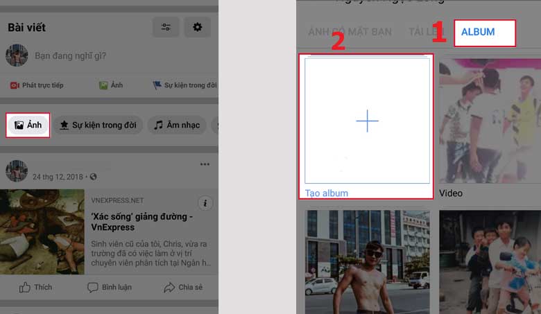 Cách tạo album ảnh trên Facebook bằng điện thoại: Bước 1
