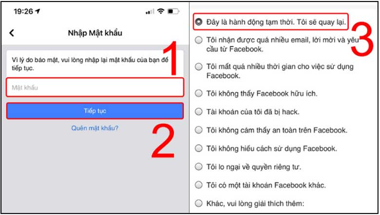 Cách khoá Facebook tạm thời trên điện thoại: Bước 4