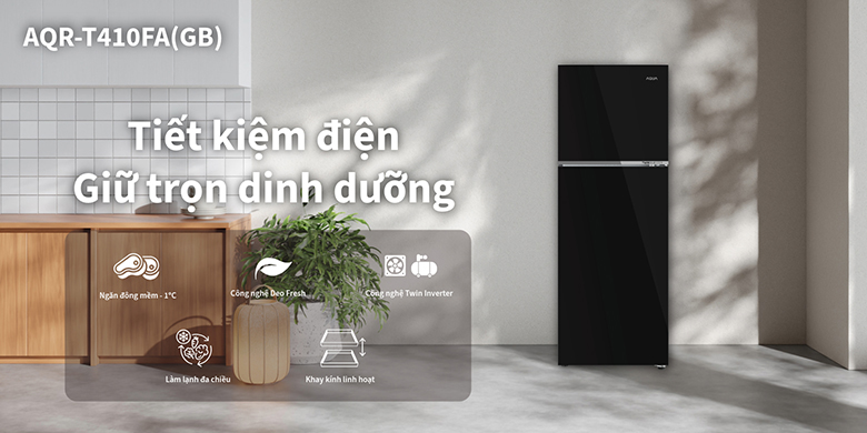 Tủ lạnh Aqua AQR-T410FA(GB) thiết kế sang trọng và thời thượng