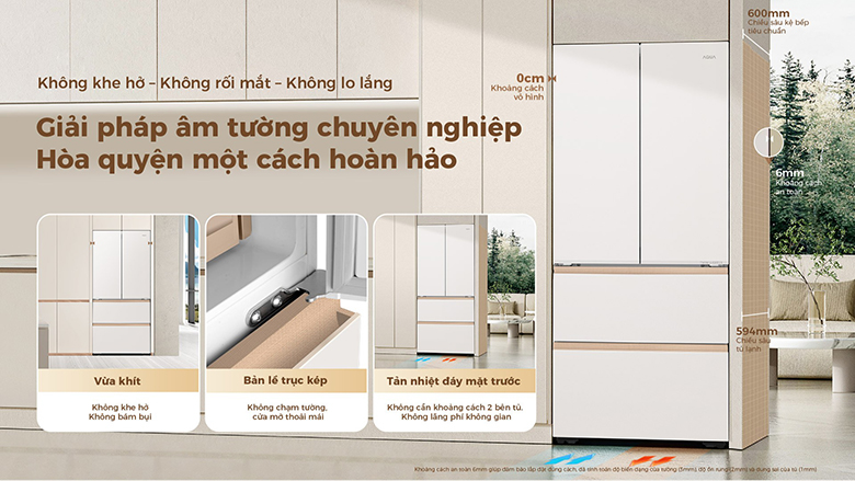 Tủ lạnh Aqua Inverter 515 lít Multi Door AQR-MA590XA(MC)U1 lắp âm hoàn hảo