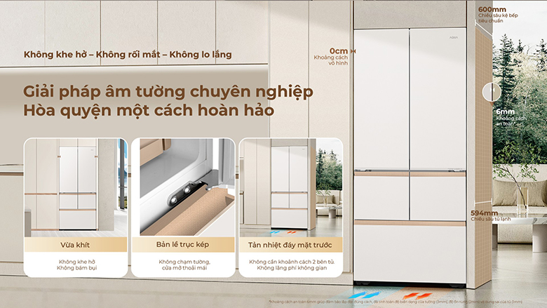 Tủ lạnh Aqua Inverter 512 lít Multi Door AQR-MA585XA(MC)U1 lắp âm hoàn hảo