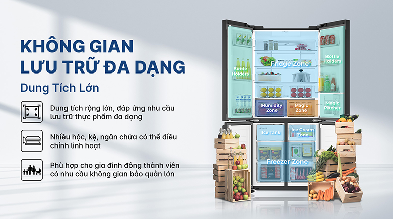 Tủ lạnh 4 cửa Aqua Inverter 522 lít AQR-MA600XA(KGL)U1 dung tích lớn