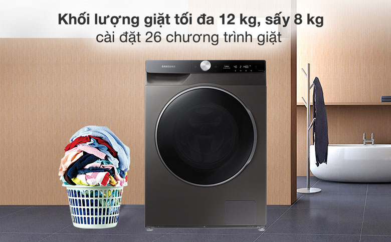 Máy giặt sấy Samsung Inverter 12 kg WD12TP34DSX/SV - Giặt 12kg, sấy 8kg và 26 chế độ giặt