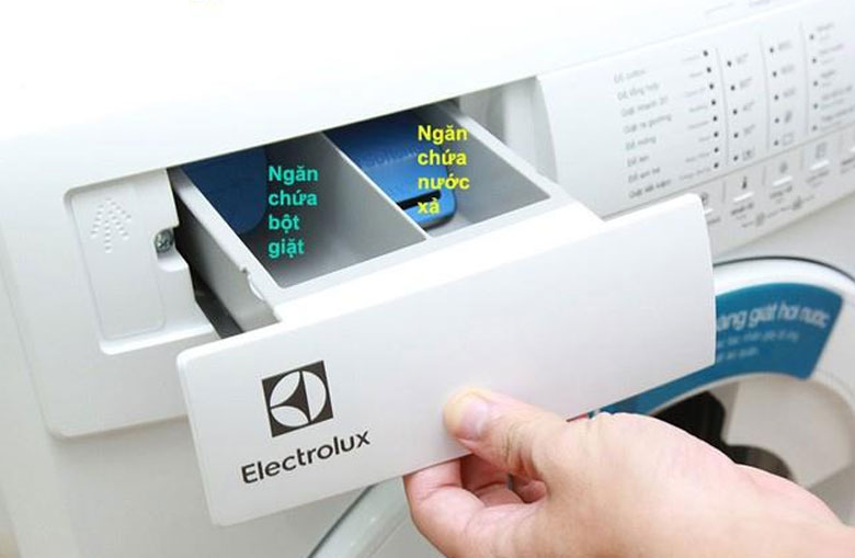 Các ký hiệu trên máy giặt Electrolux khi dùng theo từng bước khi cho các loại nước giặt vào ngăn chứa