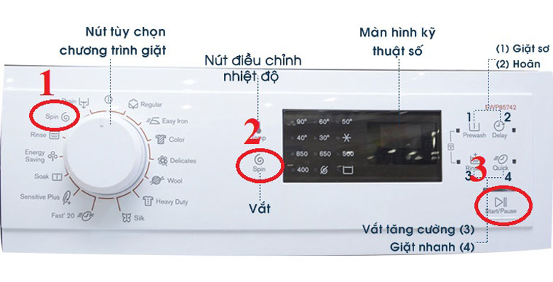 Chế độ vắt của máy giặt Electrolux có đồng hồ