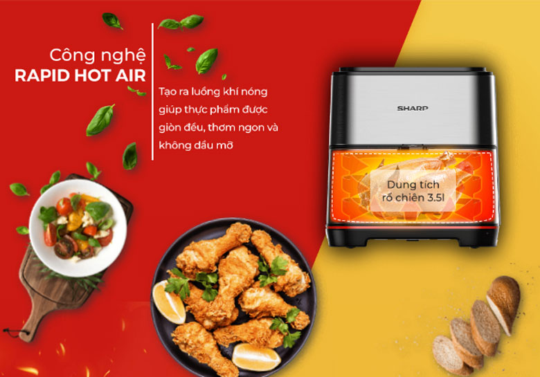 Nồi chiên không dầu Sharp 5 lít KF-AF50EV-ST - Công nghệ Rapid Air