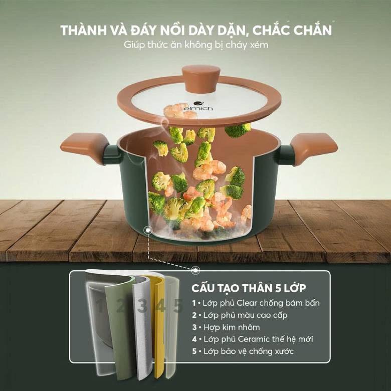  Nồi chống dính ceramic Elmich Harmony EL5540PT24 Size 24cm - Bảo toàn vitamin và khoáng chất 