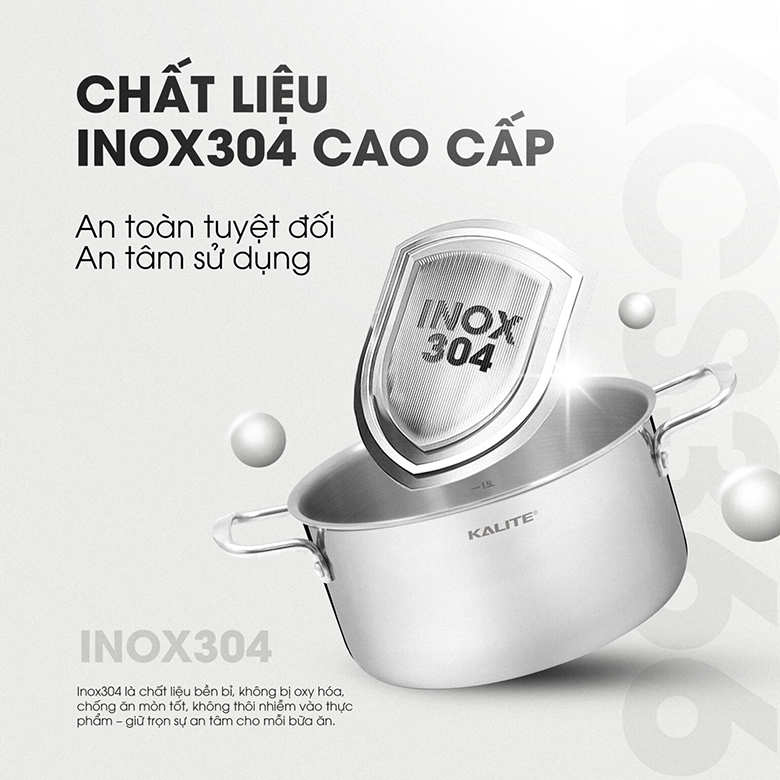 Chất liệu inox 304 - Bộ 3 nồi inox Kalite KCS366