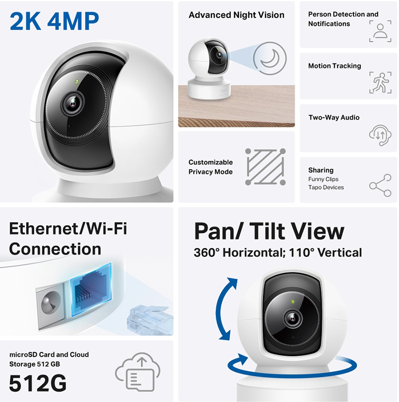 Camera AI WiFi TPLink Tapo C222 2K 4MP/ Quay quét