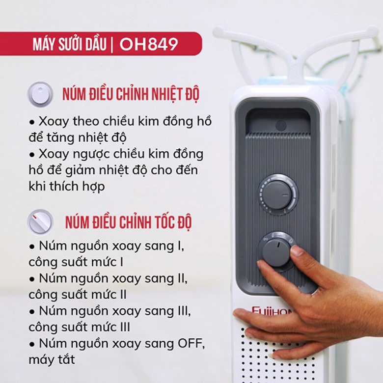 Lò sưởi dầu FujiHome OH849 điều khiển đơn giản