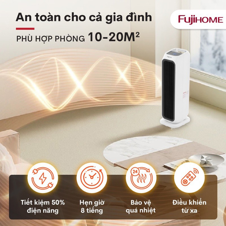 Quạt sưởi gốm FUJIHOME FH3000 công suất mạnh mẽ lên đến 2000W 