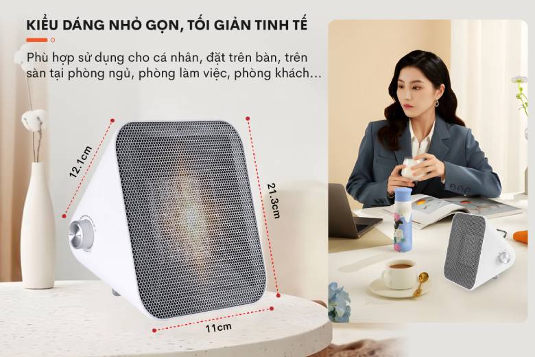  Quạt sưởi gốm FUJIHOME FH1100 Thiết kế nhỏ gọn 