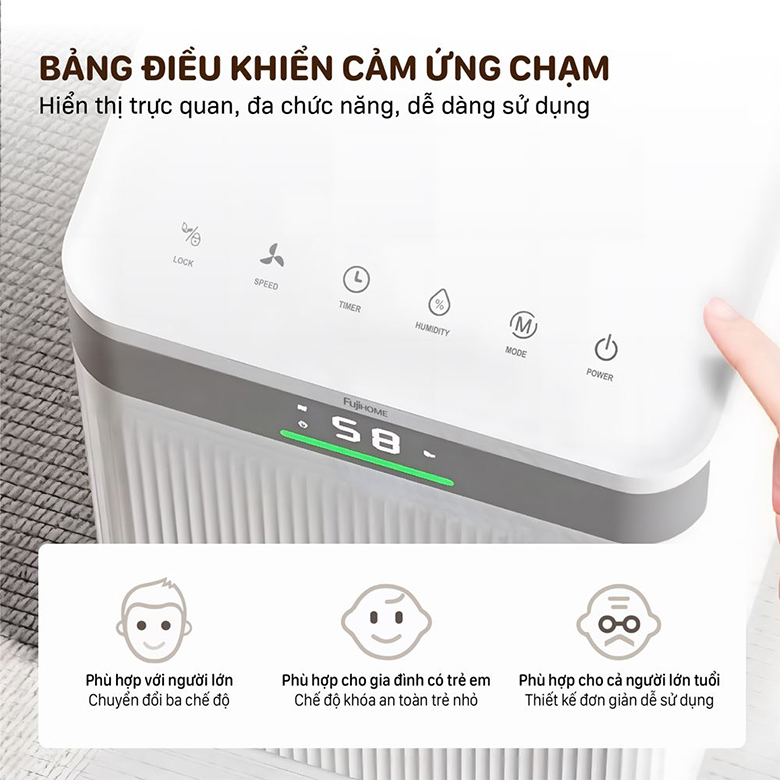 Hẹn giờ và khóa an toàn cho trẻ em - Máy hút ẩm Fujihome DH12NW