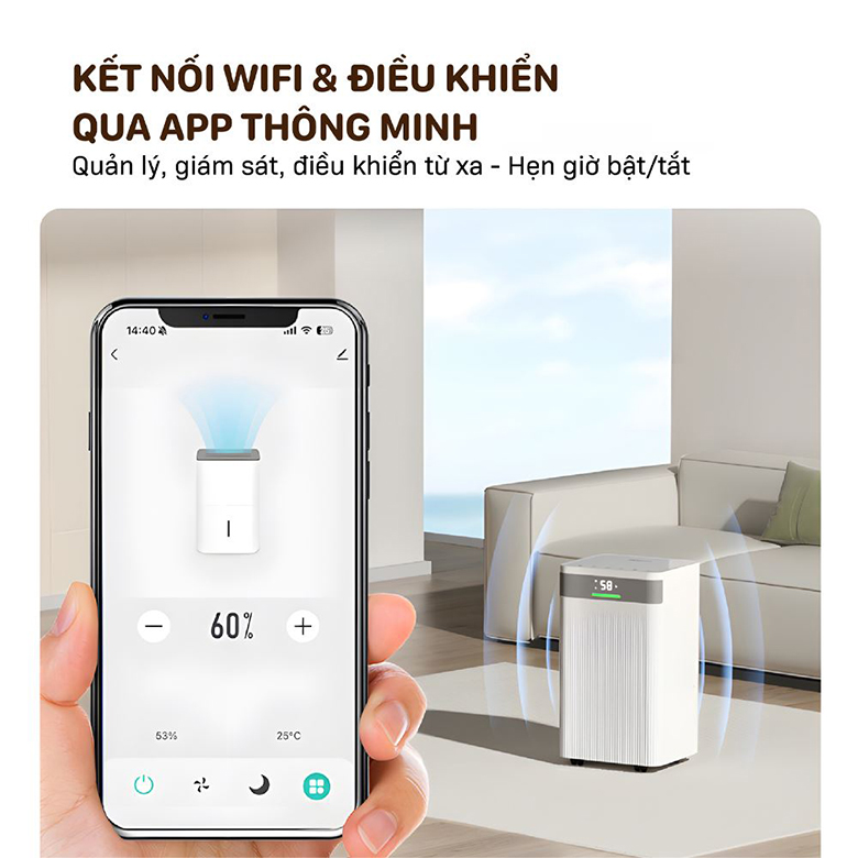 Điều khiển thông minh qua điện thoại - Máy hút ẩm Fujihome DH12NW