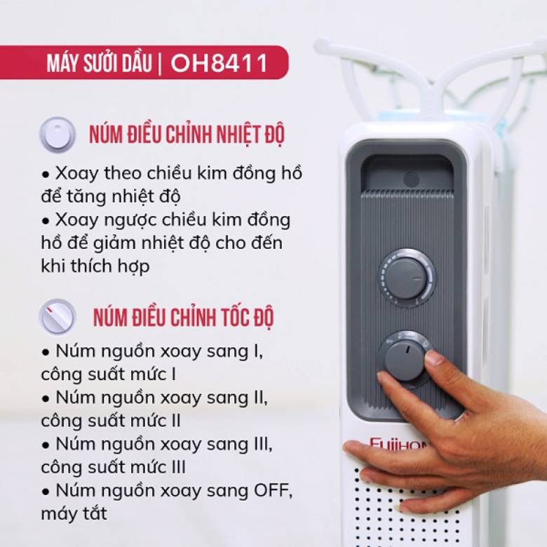 Máy sưởi dầu FUJIHOME OH8411 - Tùy chỉnh 3 mức nhiệt theo nhu cầu